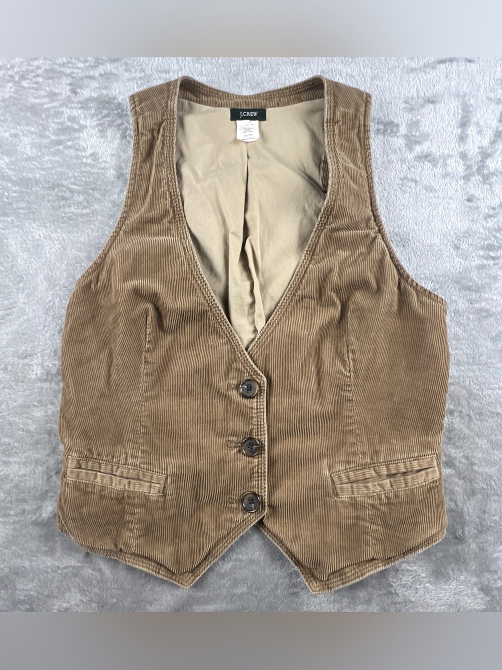Vintage Y2K J Crew Corduroy Vest Womens S Tan Cotton Crop Dark Academia Boho
